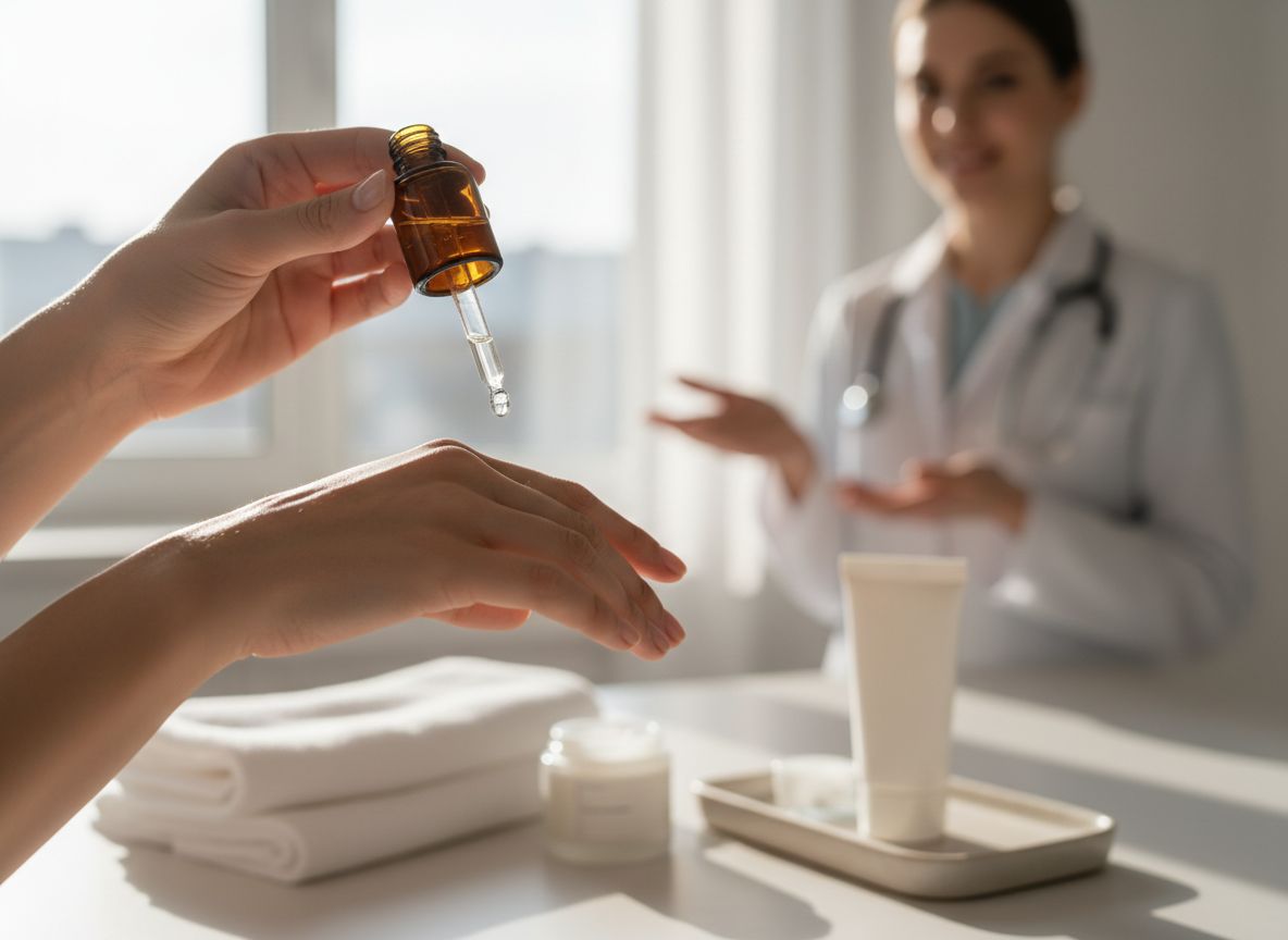 Ręka nakłada serum retinol 0,5% z pipety na grzbiet dłoni